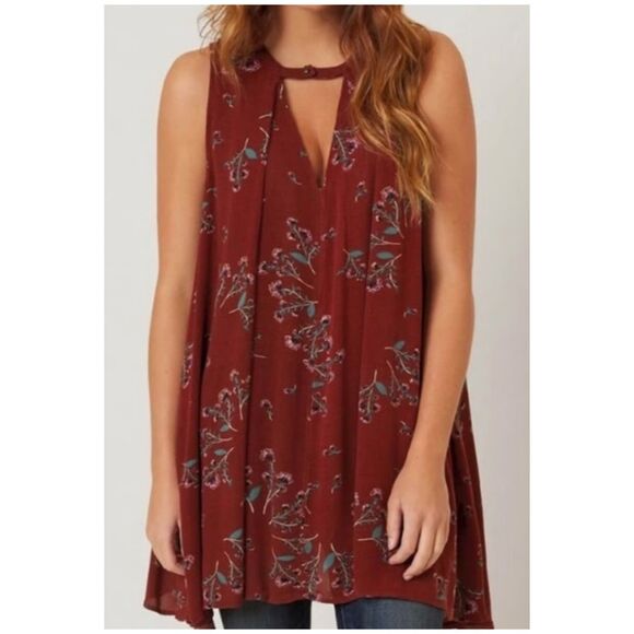 FREE PEOPLE Tree Swing Tunic Burgundy Floral Blouse - Picture 1 of 6